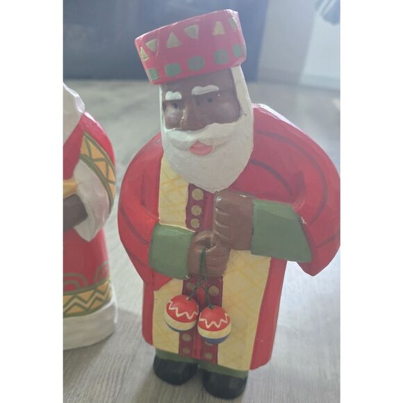 3 Vintage Painted Folk Art Christmas African / Brown Santa Figures Decor 10" - Picture 3 of 16